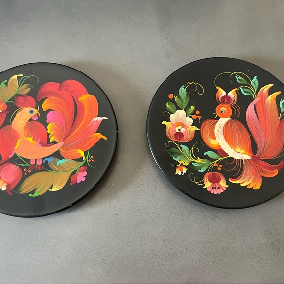 Vintage Pair Wall Decorationv Painted by Ukrainian Artist